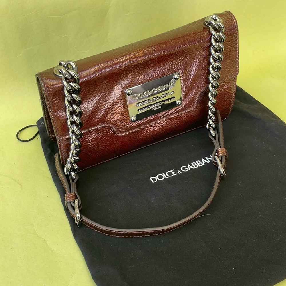 Vintage reddish brown/silver Dolce & Gabbana Via San Damiano,7 leather mini bag